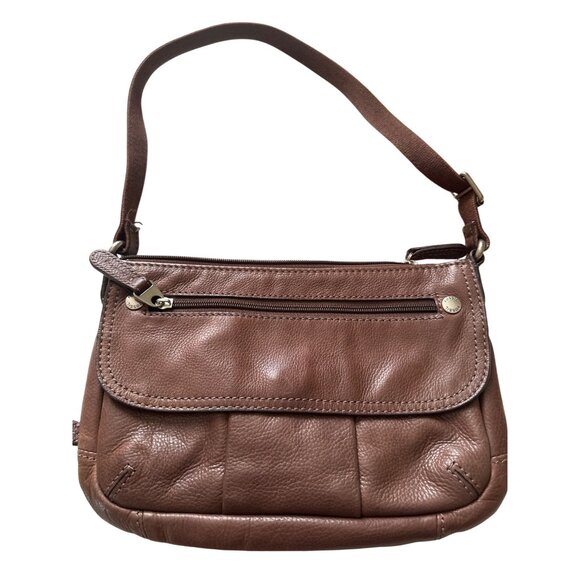 Fossil Brown Leather Handbag With Floral Interior Lining & Multiple Compartments - Picture 3 of 5